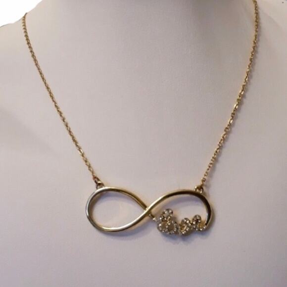 Vintage Infinite Love Necklace Gold Rhinestone 17" - Picture 2 of 6